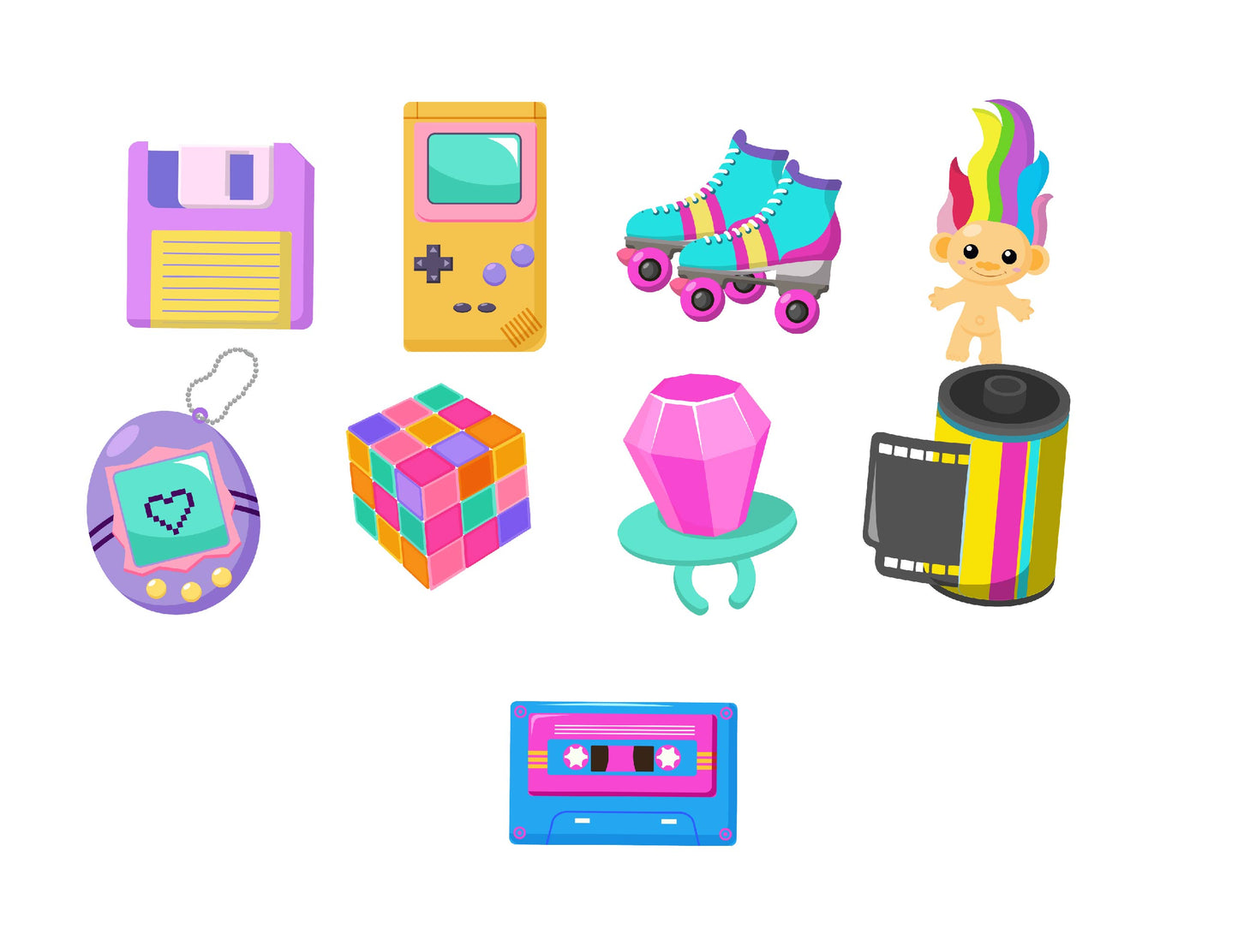 Nostalgic 90s Clipart Bundle, 90s Party, Nostalgic Illustrations, Retro Clipart, Sublimation Design, Vector, Commercial, INSTANT DOWNLOAD