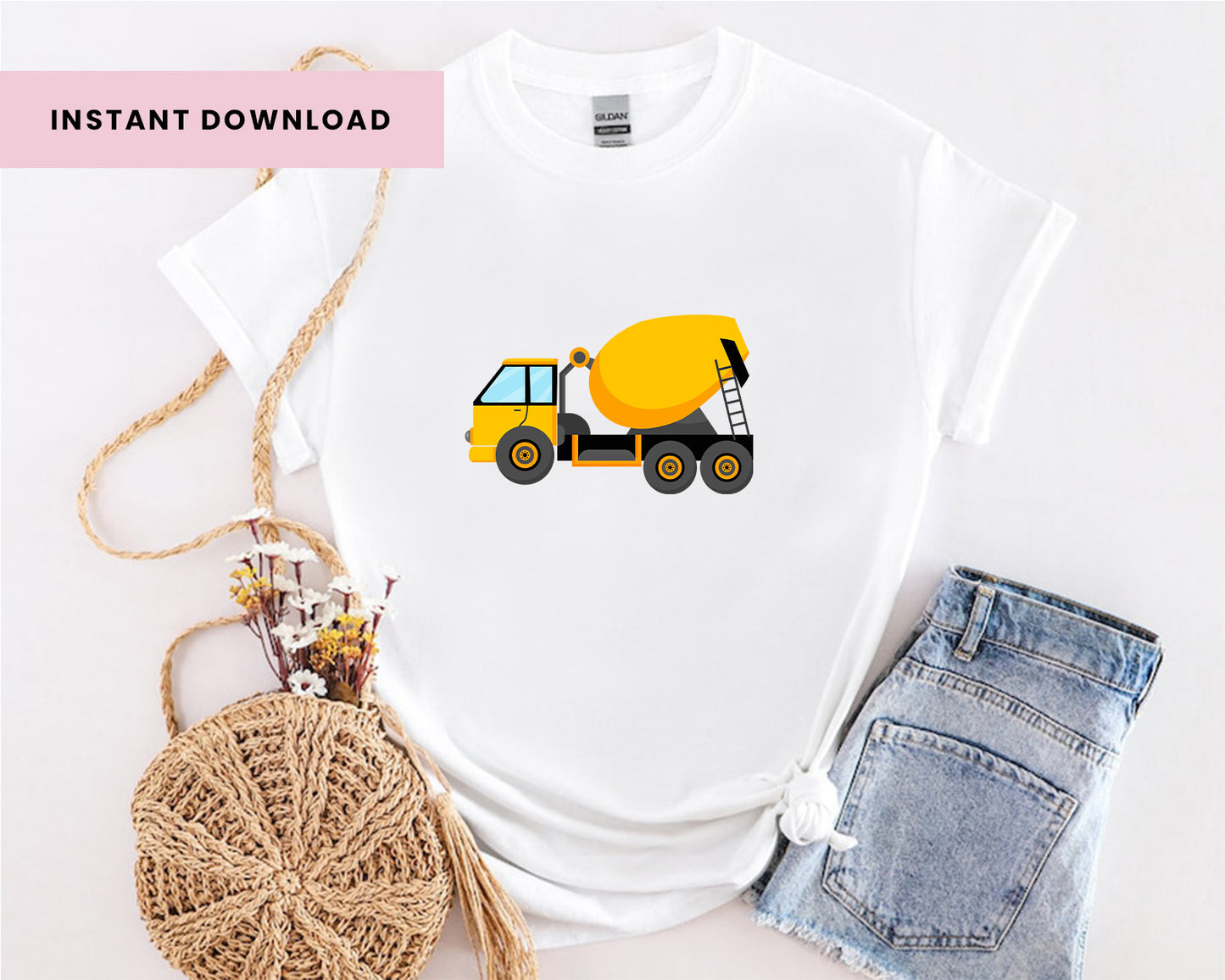 10 Construction Trucks Clipart Bundle, Construction Vehicles, Bulldozer, Cement Truck, Excavator, Nursery Digital Prints, Instant Download