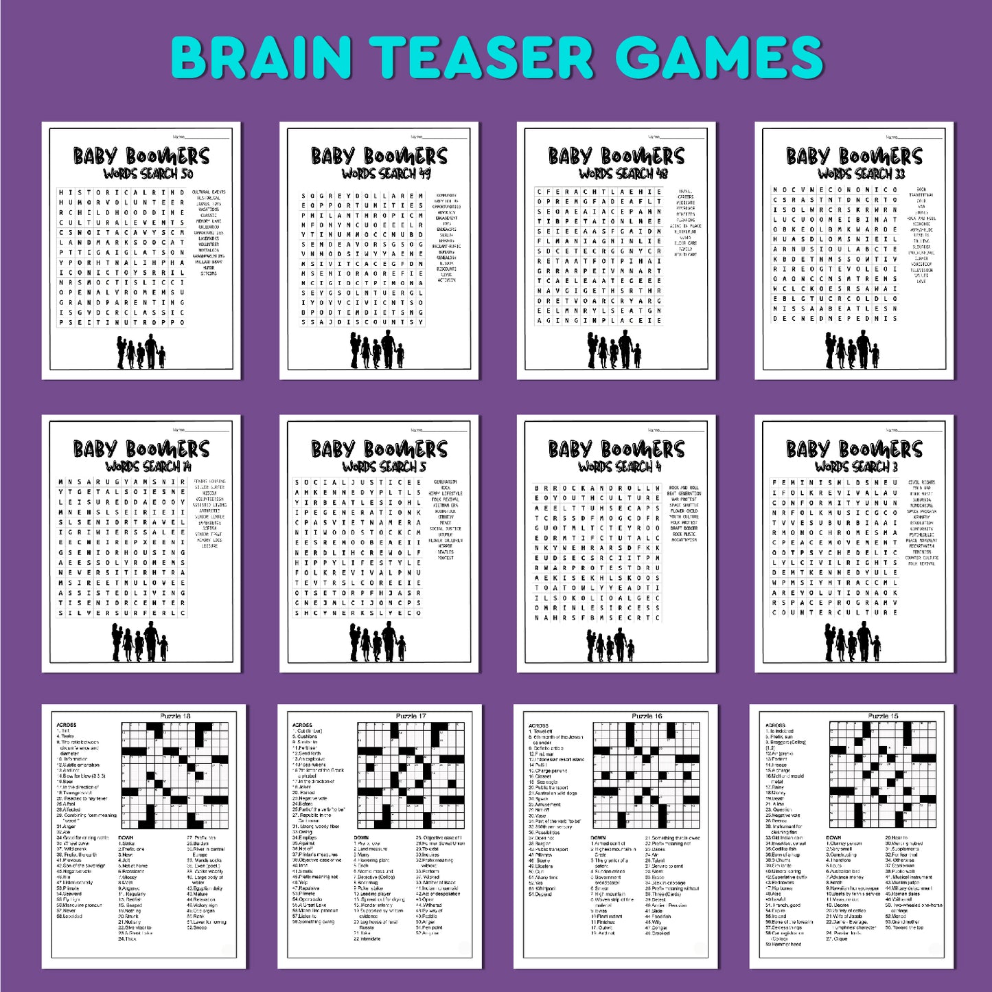 2000+ Senior Brain Teasers : Word Search & Crossword Puzzle Combo | Game for Kid |