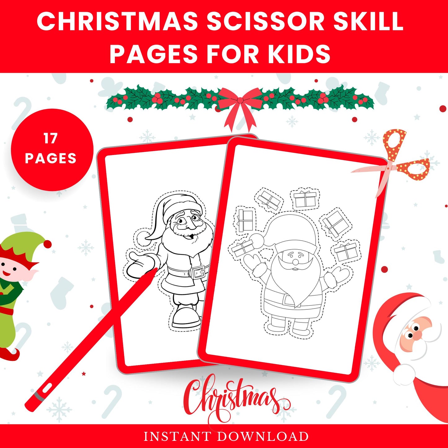 Christmas Scissor Skill Coloring Book for Kids