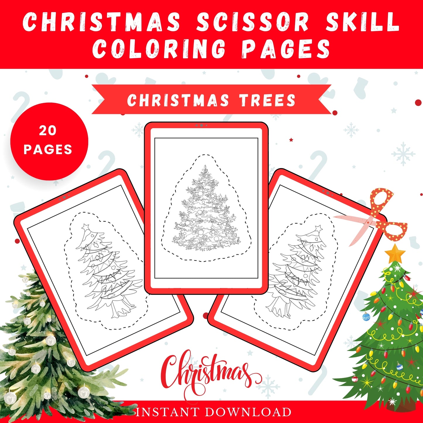 Christmas Scissor Skill Coloring Book for Kids | Christmas Tree Coloring Pages | Instant Downlaod