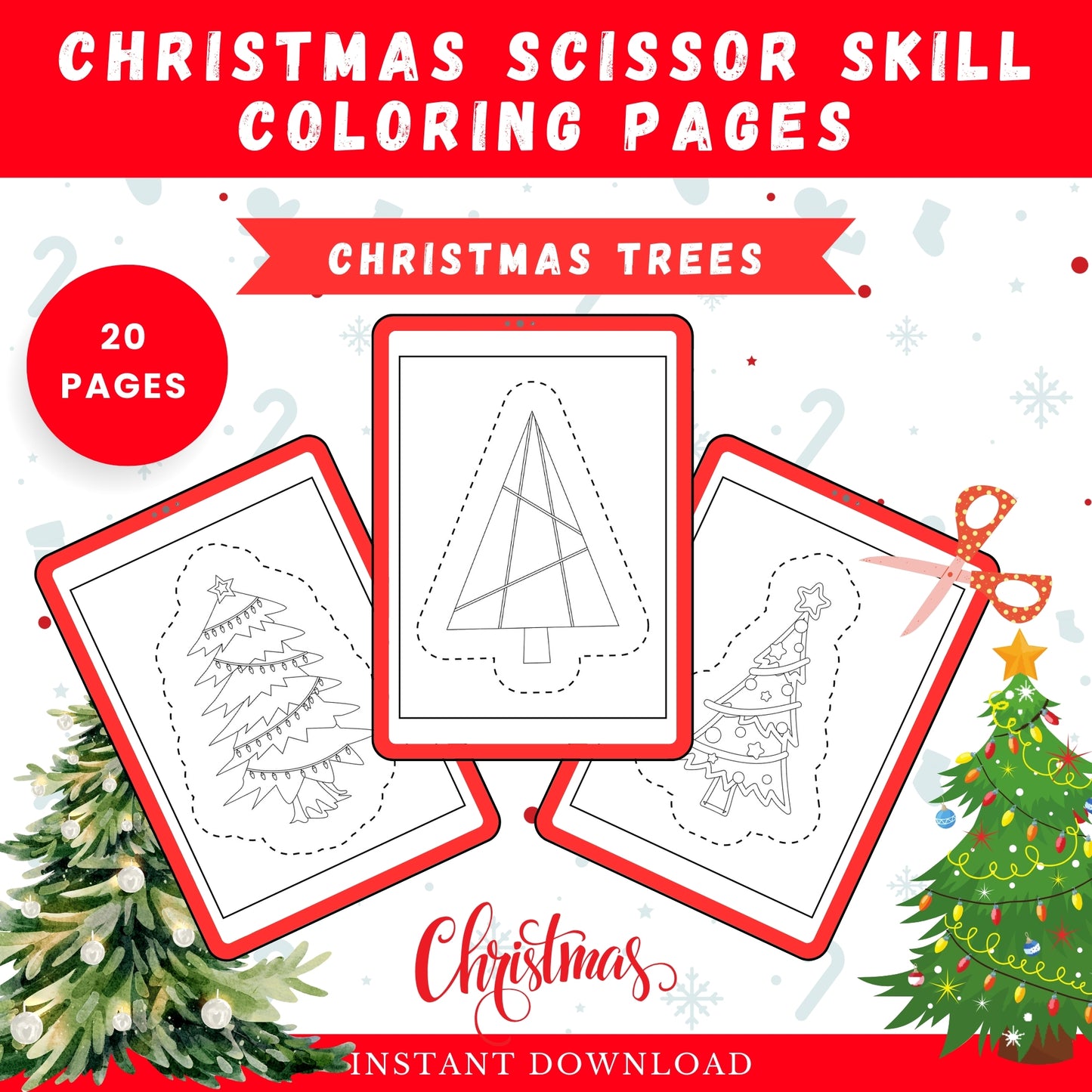 Christmas Scissor Skill Coloring Book for Kids | Christmas Tree Coloring Pages | Instant Downlaod
