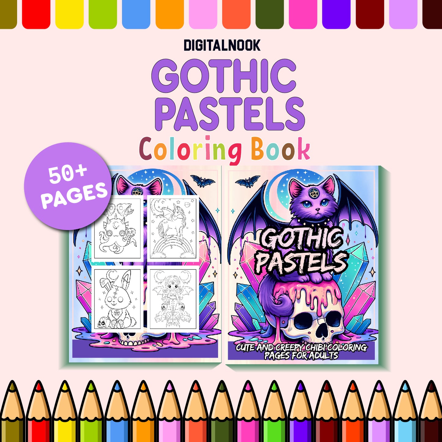 Gothic Pastel Coloring Book | Cute & Creepy Chibi Coloring Pages for Adults | Instant Download
