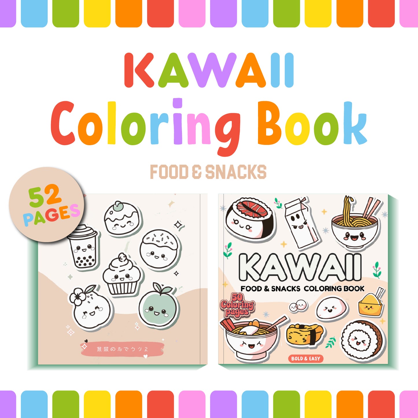 Kawaii Coloring Book for Kids | Japanese Food Coloring Pages | Kawaii Foods Coloring Book