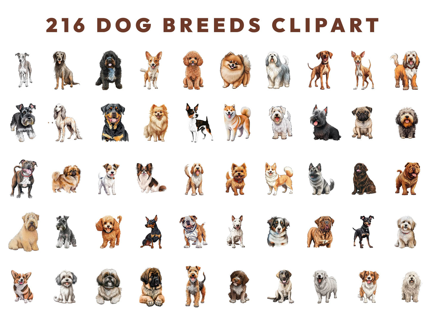 216 Watercolor Dog Clipart Bundle, Dogs PNG, Dog Breeds PNG, Sublimation Designs, Cute Puppy Clipart, Digital Download, Commercial Use