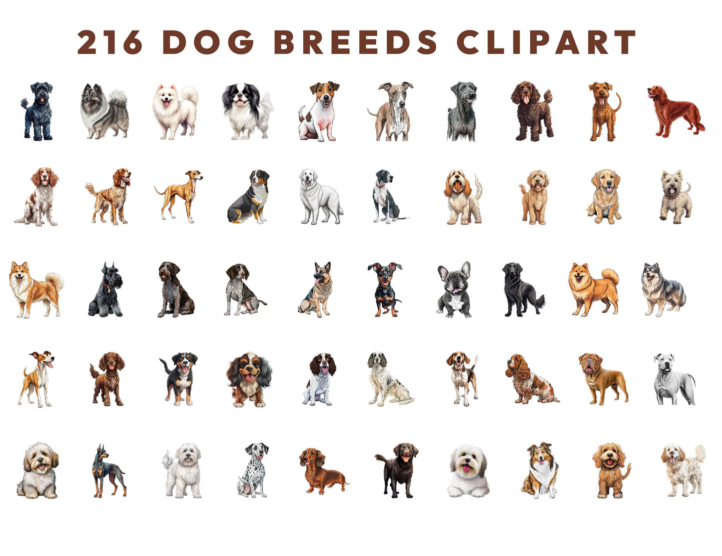 216 Watercolor Dog Clipart Bundle, Dogs PNG, Dog Breeds PNG, Sublimation Designs, Cute Puppy Clipart, Digital Download, Commercial Use