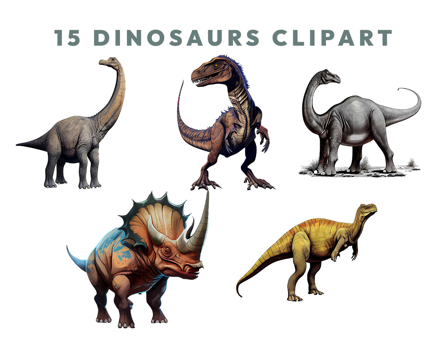 15 Dinosaurs Clipart PNG Bundle, Dinosaur Birthday, Transparent 300DPI, Tyrannosaurus Rex, Dino Baby Shower, Scrapbooking, Digital Download