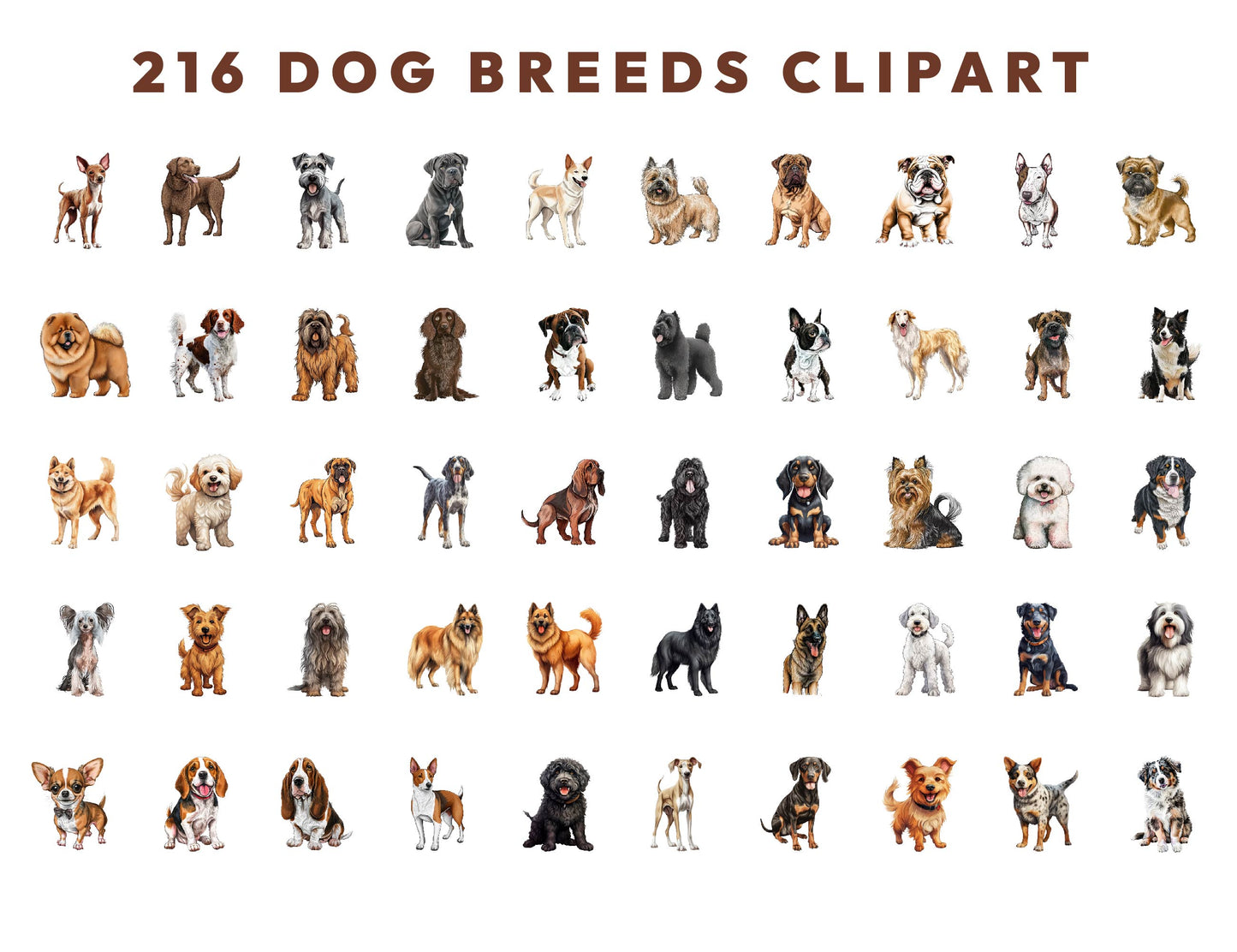 216 Watercolor Dog Clipart Bundle, Dogs PNG, Dog Breeds PNG, Sublimation Designs, Cute Puppy Clipart, Digital Download, Commercial Use