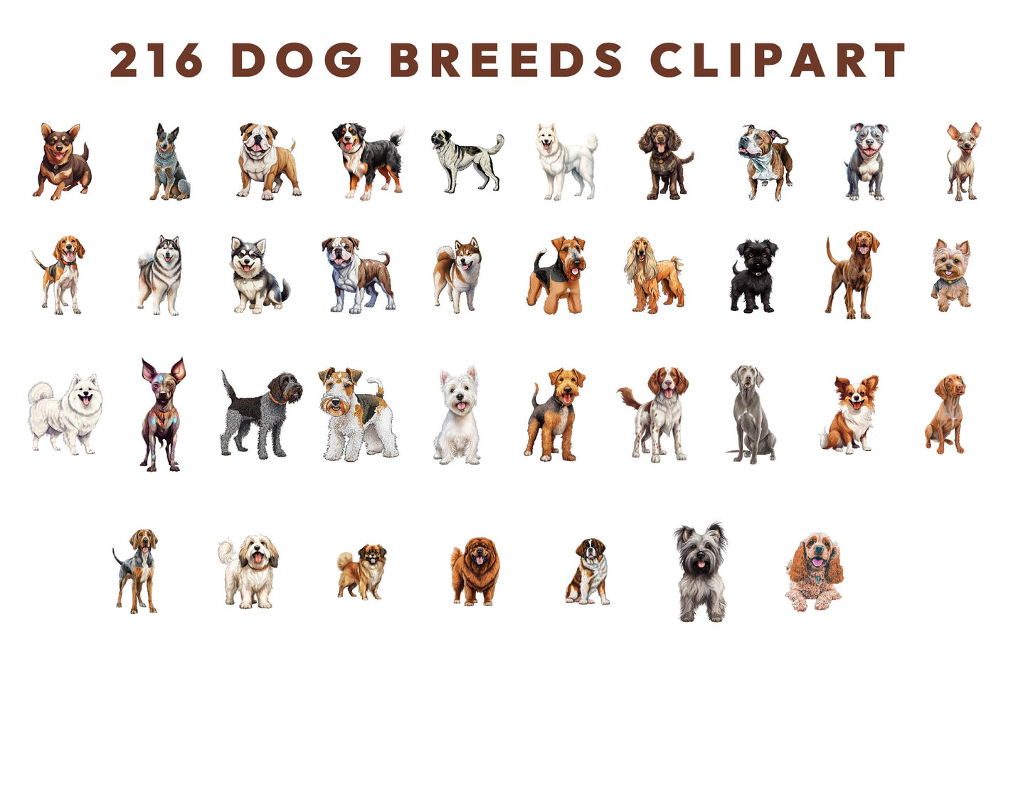 216 Watercolor Dog Clipart Bundle, Dogs PNG, Dog Breeds PNG, Sublimation Designs, Cute Puppy Clipart, Digital Download, Commercial Use