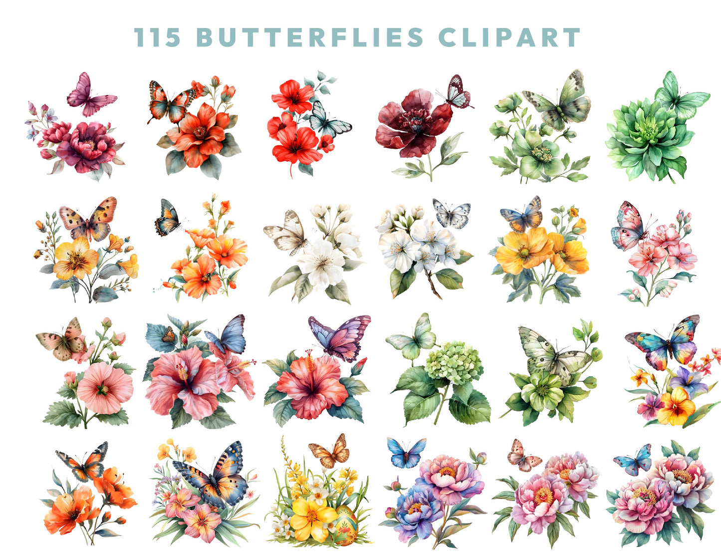 115 Watercolor Butterflies Clipart Bundle, Colorful Butterfly PNG Pack, Transparent PNG 300Dpi, Insect, Sublimation Desing, Instant Download