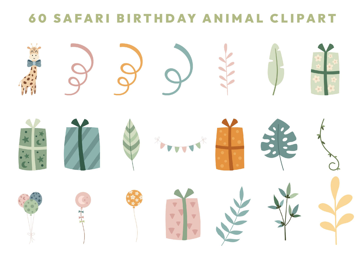 60 Cute Birthday Safari Animals Clipart, Jungle Baby Animal PNG, Watercolor Animal Clipart, Baby Shower Clipart, Lion Tiger Monkey Girrafe