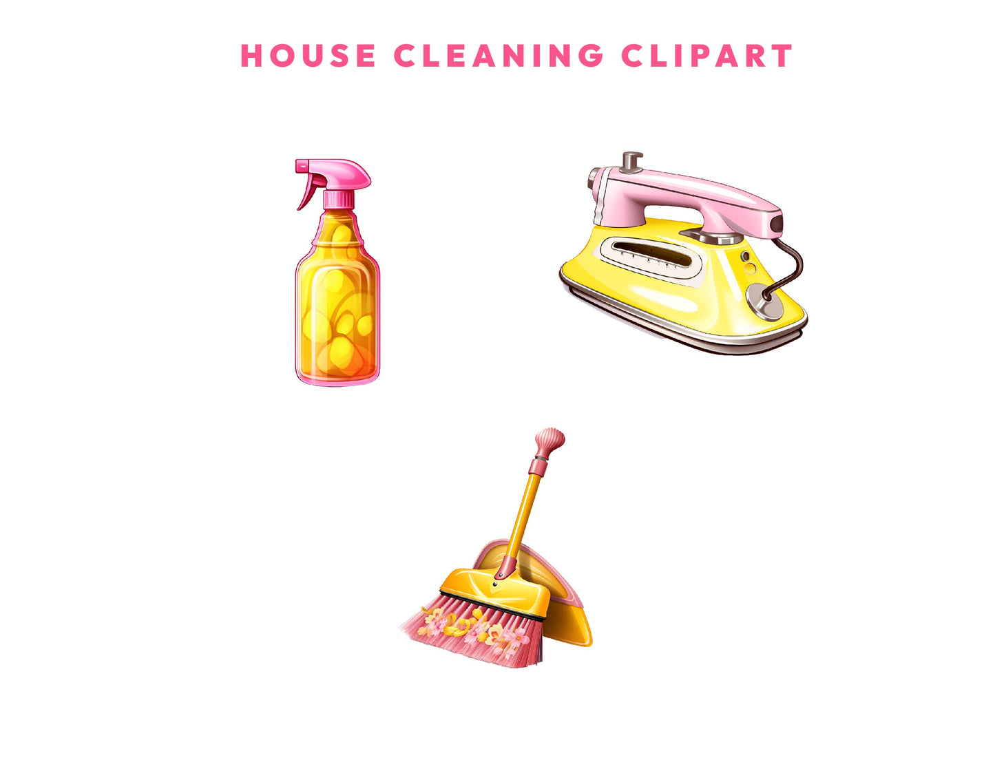 19 House Cleaning Clipart Bundle, Pink Yellow Cute Housekeeping Clipart, Watercolor Cleaning Supplies, Laundry Clipart, Cleaning Service PNG