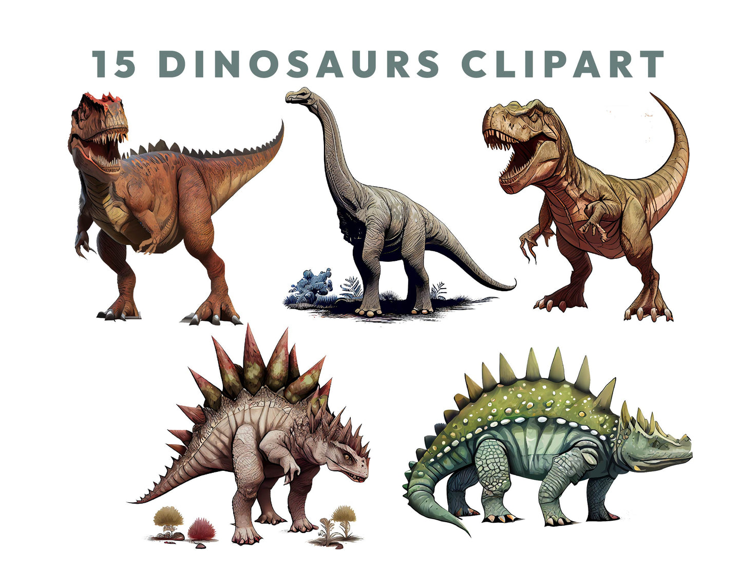 15 Dinosaurs Clipart PNG Bundle, Dinosaur Birthday, Transparent 300DPI, Tyrannosaurus Rex, Dino Baby Shower, Scrapbooking, Digital Download