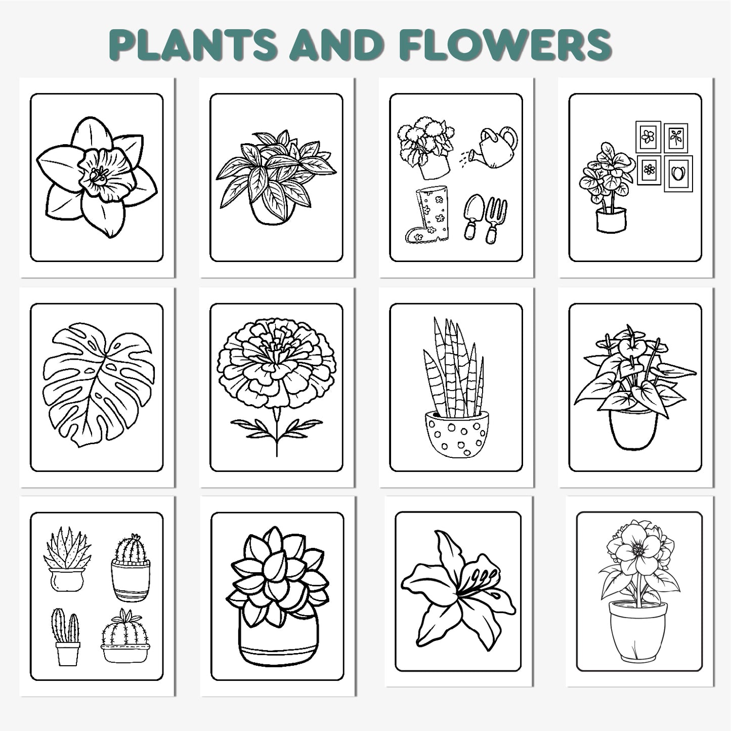 Plants & Flowers Coloring Book for Adults & Kids - Relaxing Floral Designs | Botanical Coloring Book