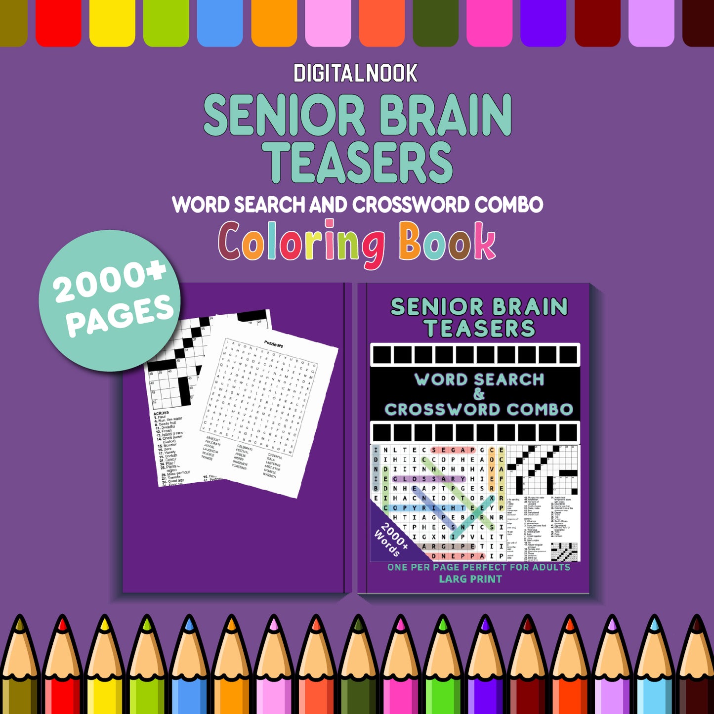2000+ Senior Brain Teasers : Word Search & Crossword Puzzle Combo | Game for Kid |