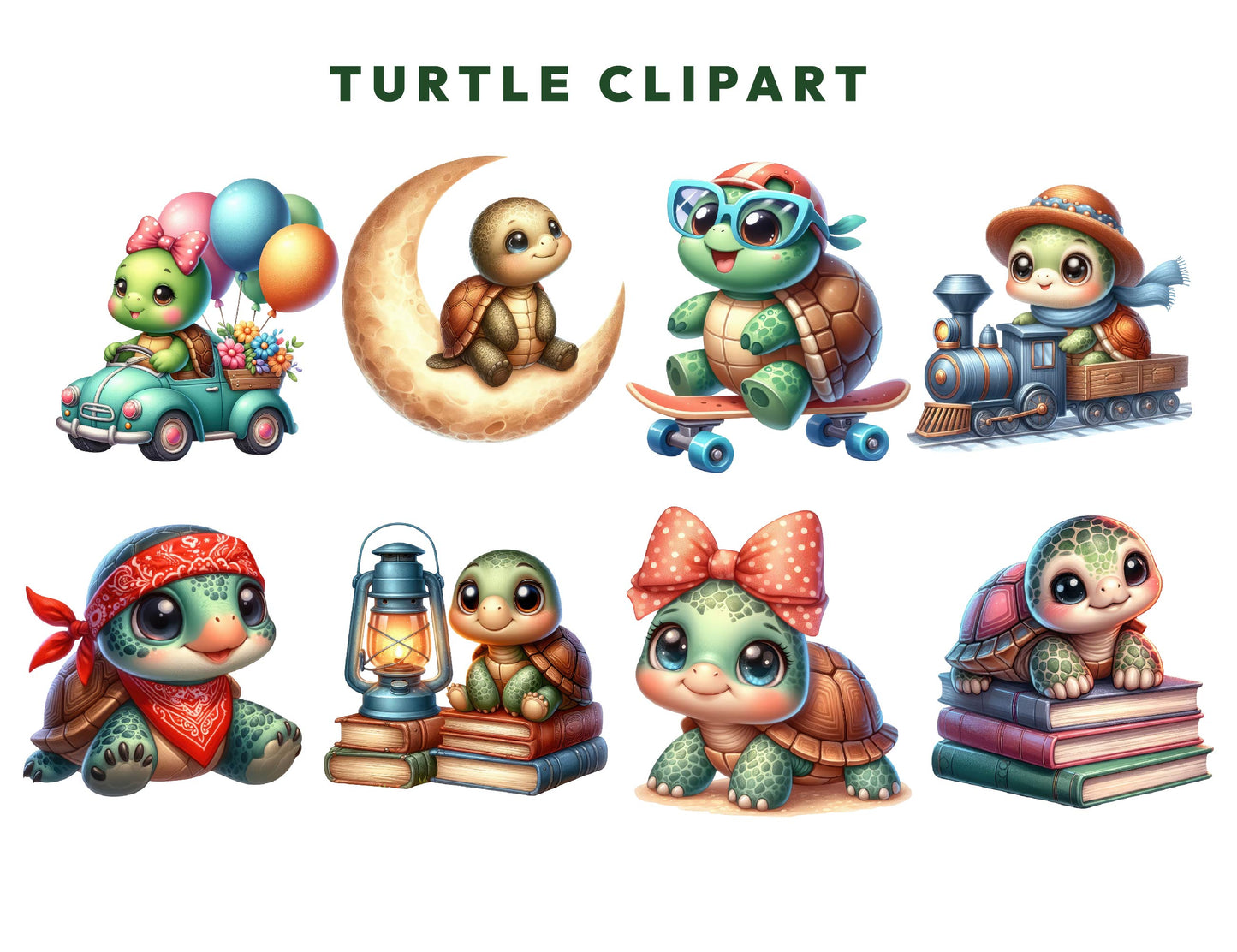 16 Watercolor Sea Turtle Clipart Bundle, Cute Nautical Ocean Animals PNG, Commercial Use, Paper Crafts, Marine Life PNG, Digital Download