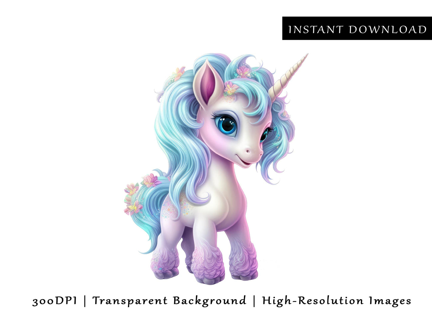 5 Whimsical Unicorn PNG Bundle, Cute Unicorn Clipart, Magical Animal, Birthday Party Sublimation Design Transparent 300DPI Digital Download