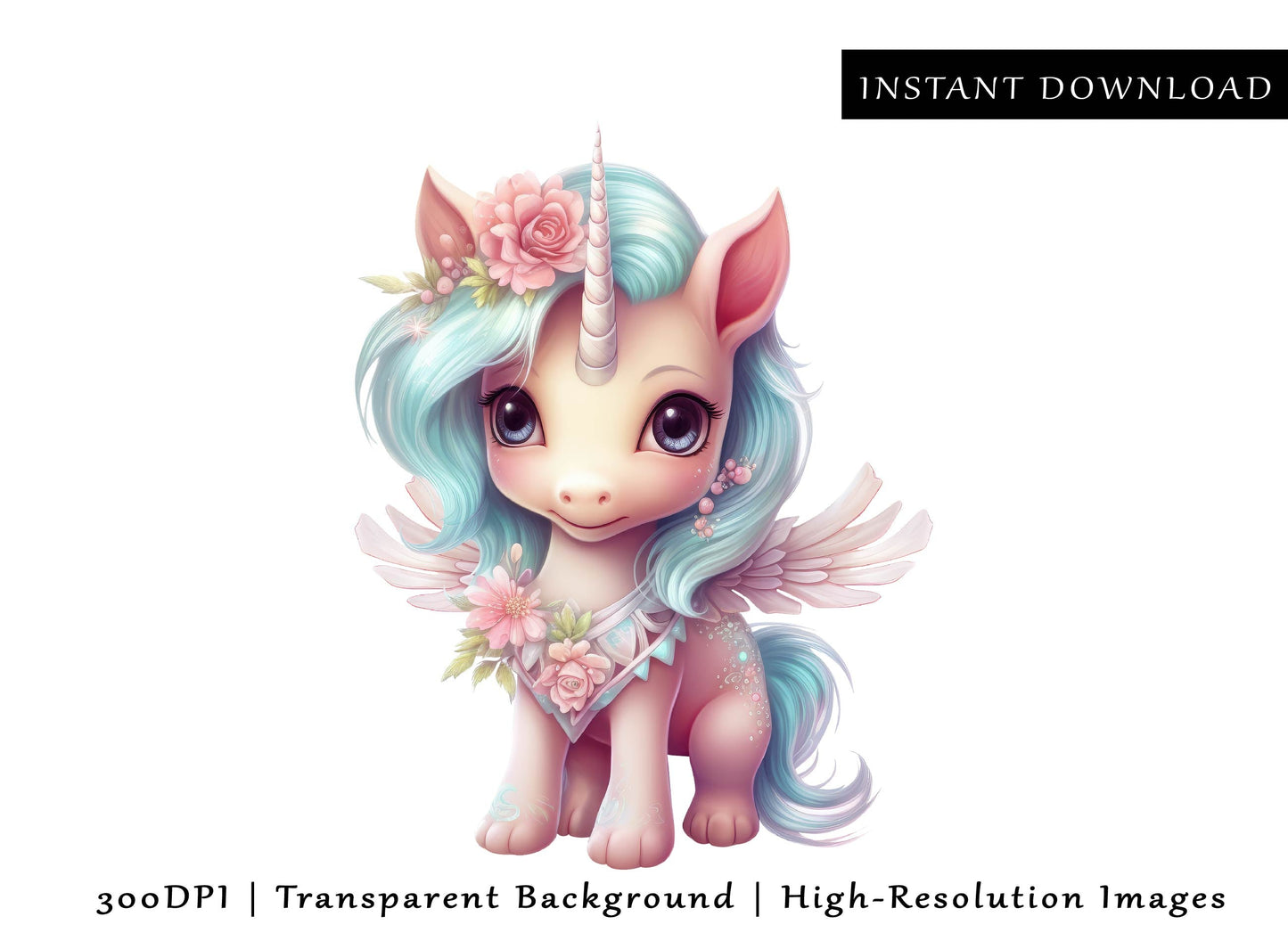 5 Whimsical Unicorn PNG Bundle, Cute Unicorn Clipart, Magical Animal, Birthday Party Sublimation Design Transparent 300DPI Digital Download