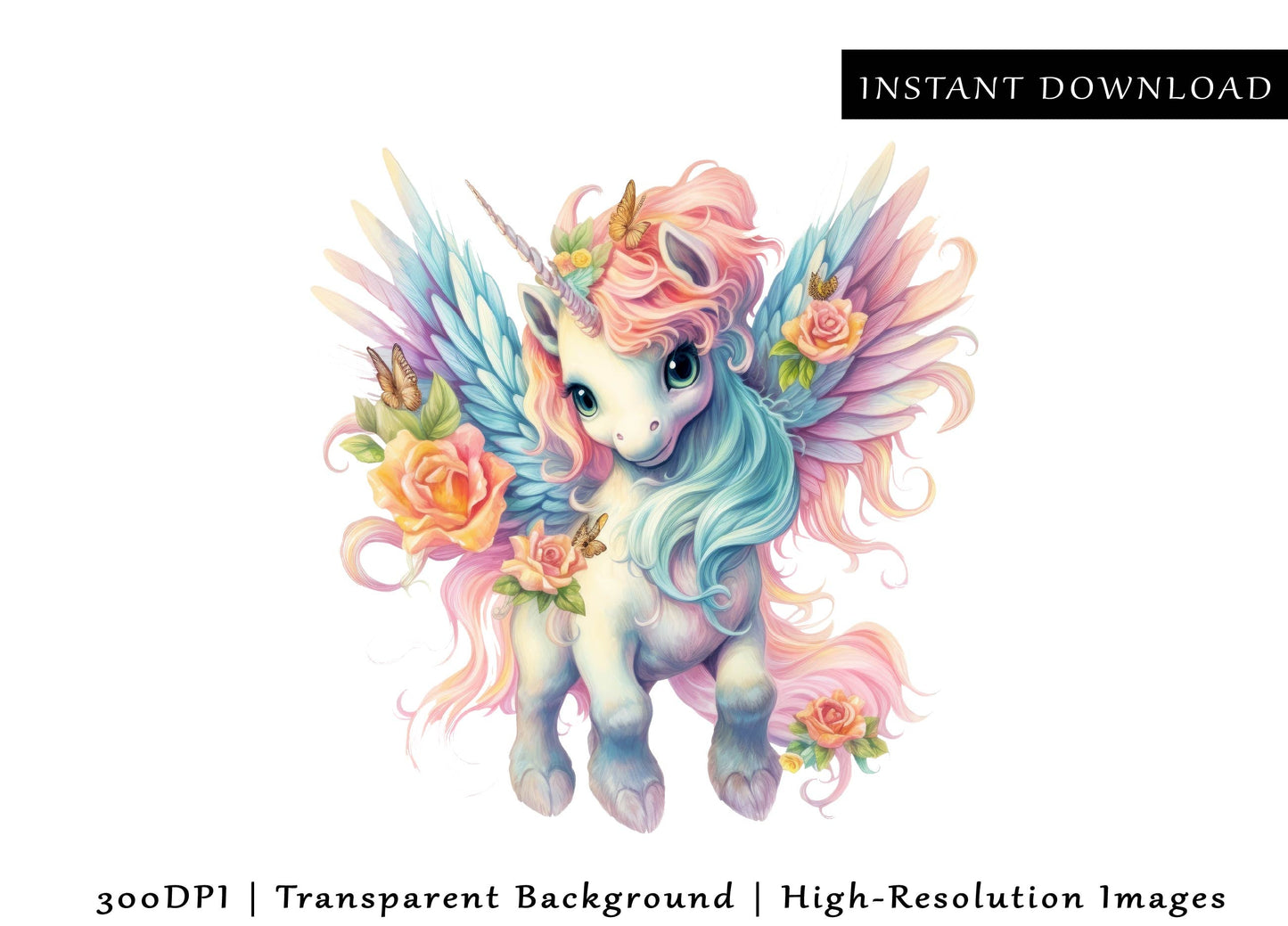 5 Whimsical Unicorn PNG Bundle, Cute Unicorn Clipart, Magical Animal, Birthday Party Sublimation Design Transparent 300DPI Digital Download