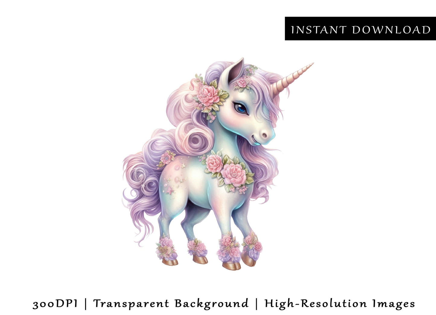 5 Whimsical Unicorn PNG Bundle, Cute Unicorn Clipart, Magical Animal, Birthday Party Sublimation Design Transparent 300DPI Digital Download