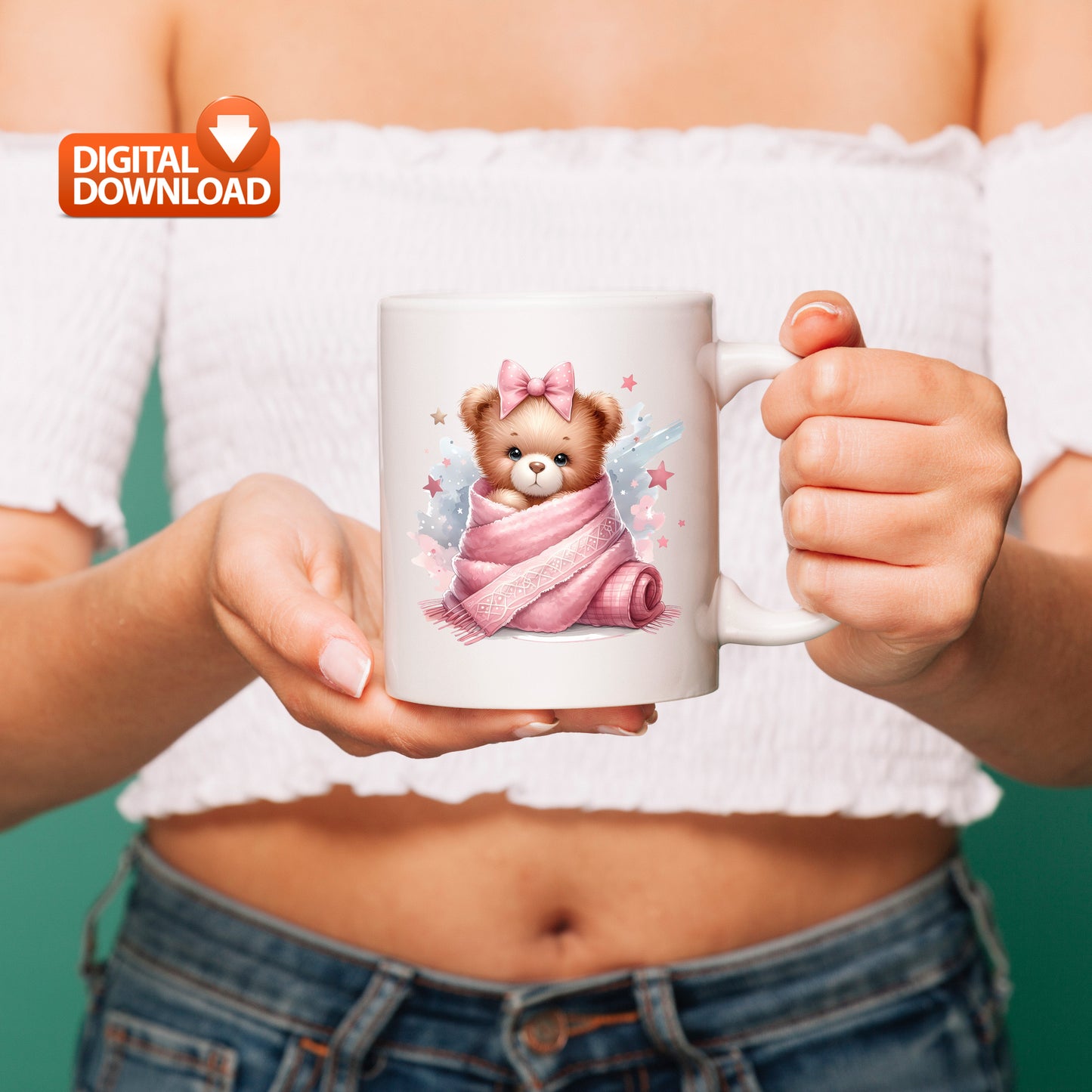 10 Watercolor Birthday Baby Teddy Bear Clipart PNG Bundle 300dpi, Pink Teddy Bear Clipart, Cute Bear Sublimation Design, Instant Download