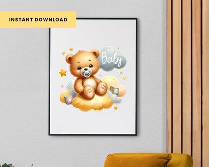 10 Watercolor Golden Birthday Baby Teddy Bear Clipart PNG Bundle 300dpi, Teddy Bear Clipart, Cute Bear Sublimation Design, Instant Download