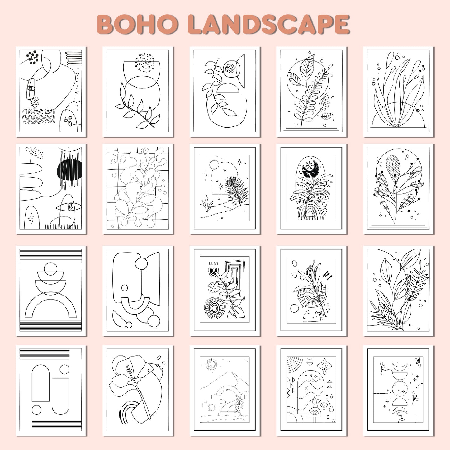 Boho Landscape Coloring Book for Adults & kids – Relaxing Artistic Designs