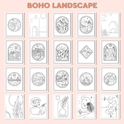 Boho Landscape Coloring Book for Adults & kids – Relaxing Artistic Designs