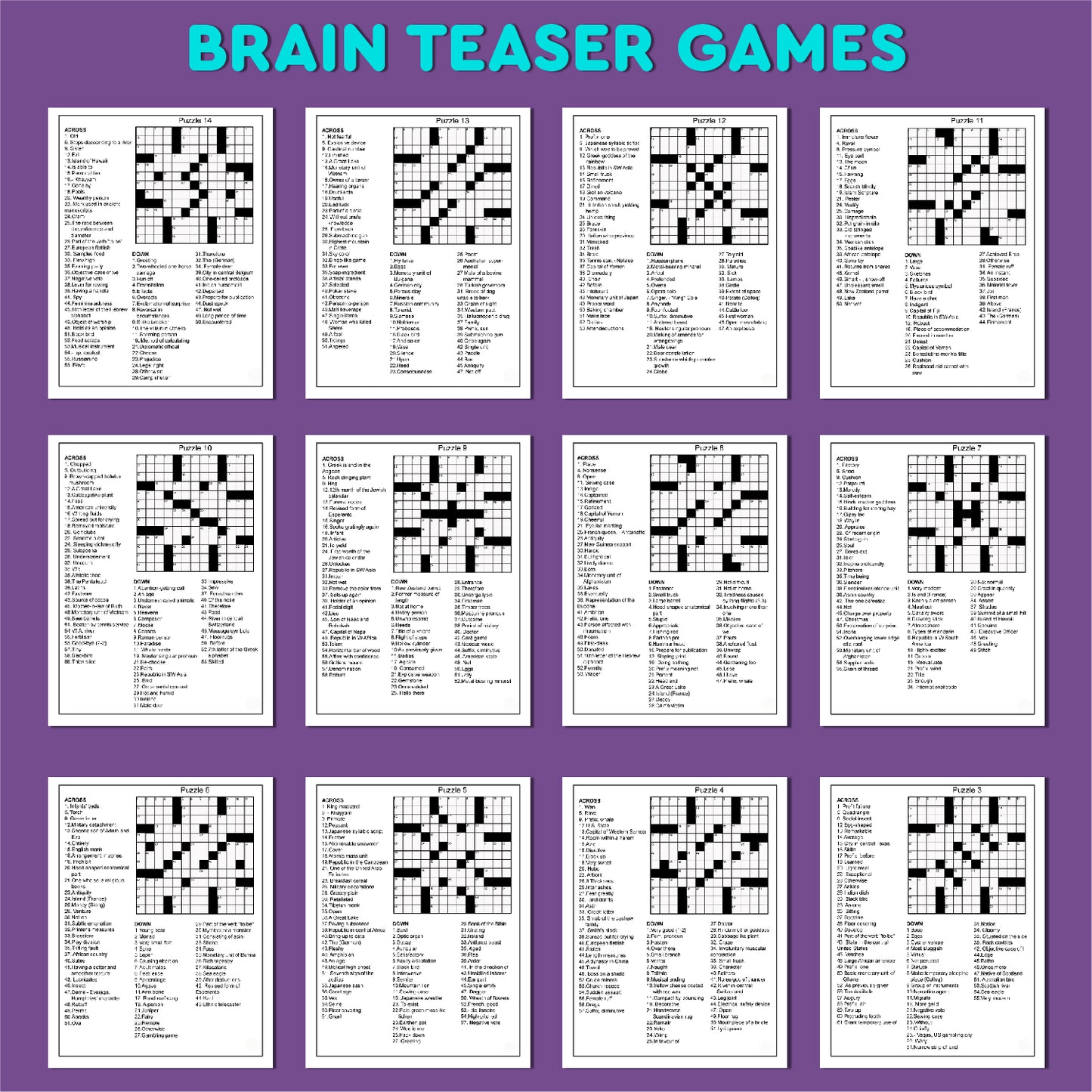 2000+ Senior Brain Teasers : Word Search & Crossword Puzzle Combo