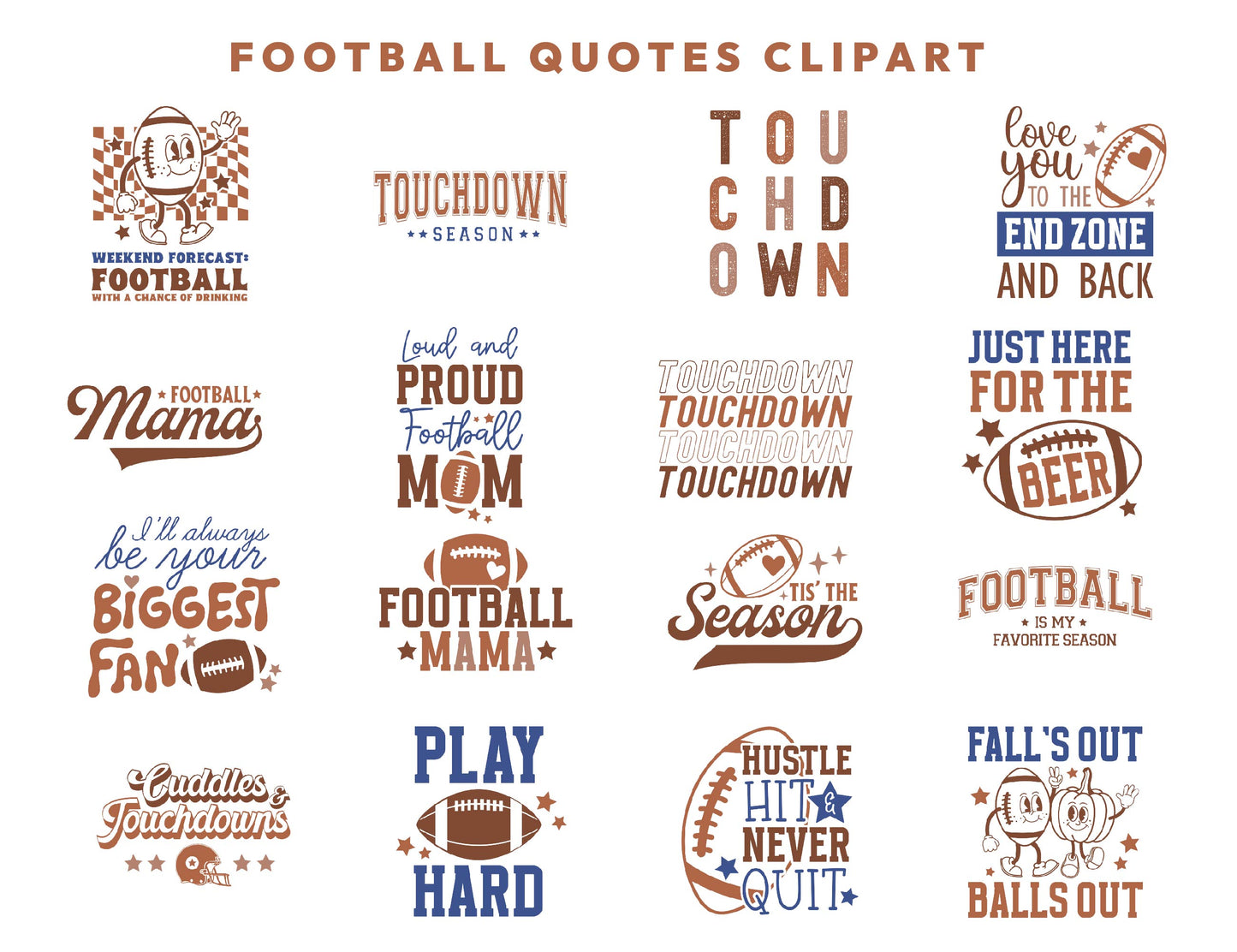 16 Football Quotes Svg, PNG Bundle, Football Sayings, Sports Day Clipart, Football Cricut Cut Files, Sublimation Design, Digital Download