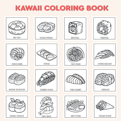 Kawaii Coloring Book for Kids | Japanese Food Coloring Pages | Kawaii Foods Coloring Book