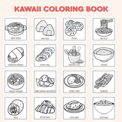 Kawaii Coloring Book for Kids | Japanese Food Coloring Pages | Kawaii Foods Coloring Book
