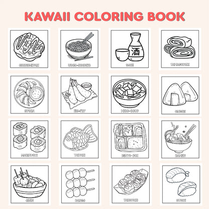 Kawaii Coloring Book for Kids | Japanese Food Coloring Pages | Kawaii Foods Coloring Book