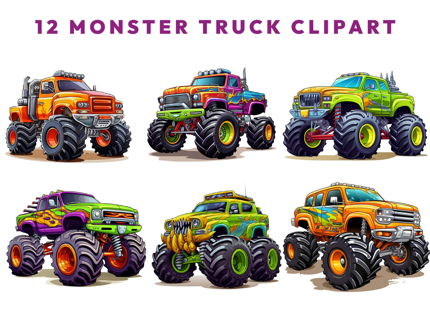 12 Watercolor Monster Truck Clipart Bundle, Transparent PNG 300DPI, Off Road Png, Racing Clipart, Sublimation Design, Instant Download