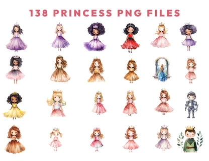 138 Watercolor Princess Clipart PNG Bundle, Fairytale, Unicorn, Prince Clipart, Castle, Carriage Knight Castle Clipart, Dragon, Horses & More