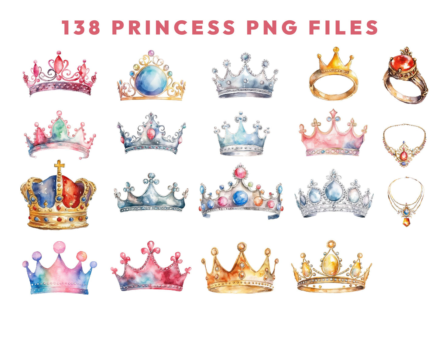 138 Watercolor Princess Clipart PNG Bundle, Fairytale, Unicorn, Prince Clipart, Castle, Carriage Knight Castle Clipart, Dragon, Horses & More