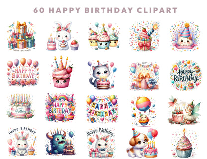 60 Cute Birthday Safari Animals Clipart, Jungle Baby Animal PNG, Watercolor Animal Clipart, Baby Shower Clipart, Lion Tiger Monkey Girrafe