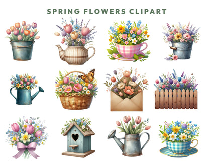 12 Spring Flowers Clipart PNG Bundle, Floral Graphics, Garden, Springtime Flower Illustrations, Instant Digital Download, Commercial Use