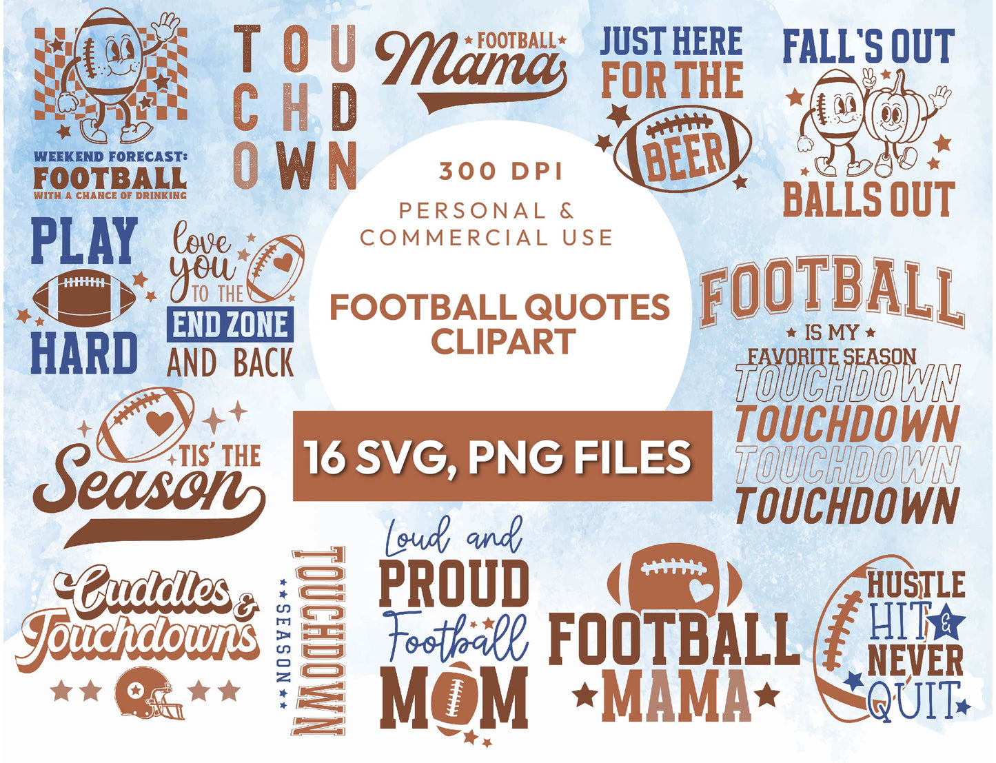 16 Football Quotes Svg, PNG Bundle, Football Sayings, Sports Day Clipart, Football Cricut Cut Files, Sublimation Design, Digital Download