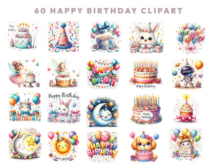 60 Cute Birthday Safari Animals Clipart, Jungle Baby Animal PNG, Watercolor Animal Clipart, Baby Shower Clipart, Lion Tiger Monkey Girrafe