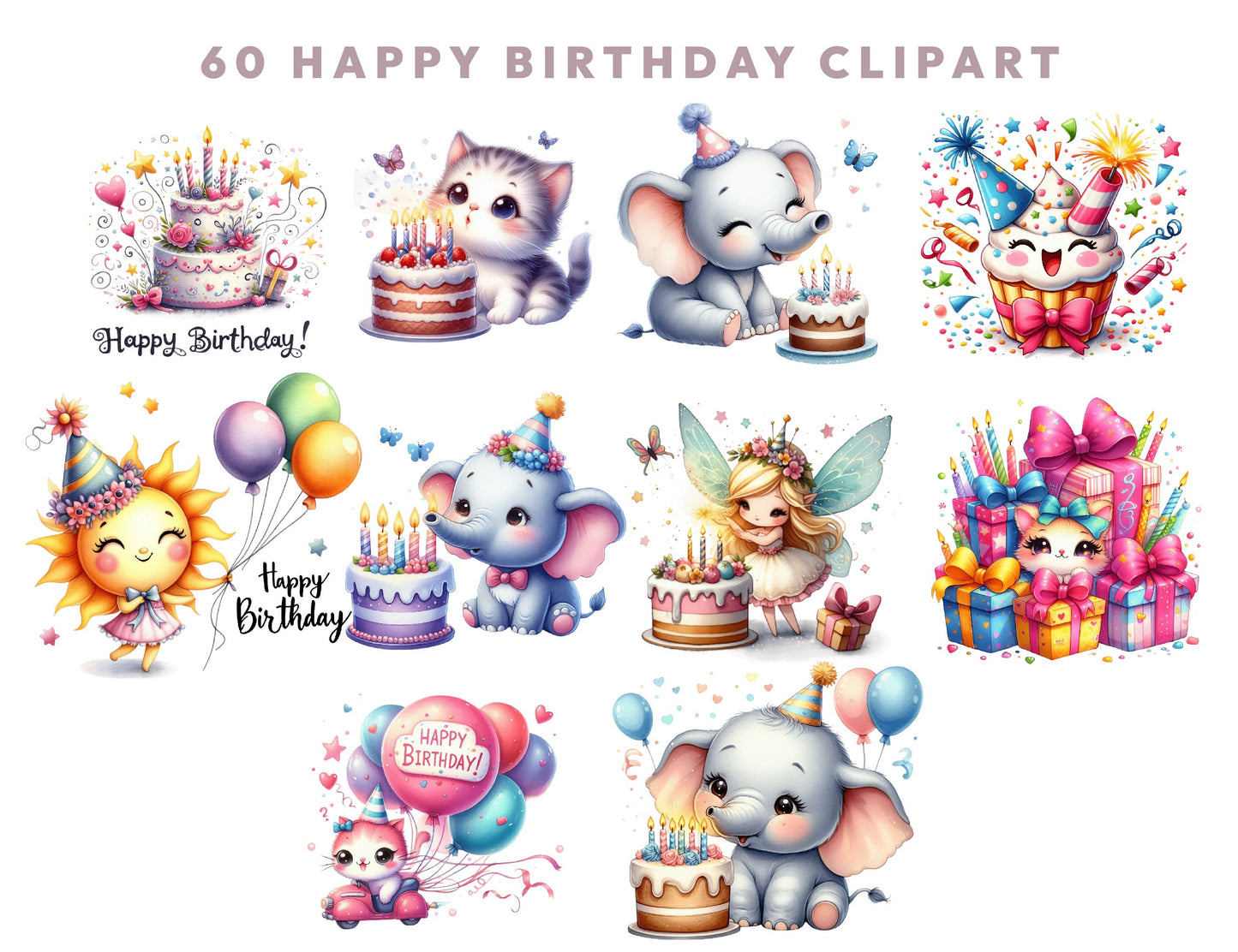 60 Cute Birthday Safari Animals Clipart, Jungle Baby Animal PNG, Watercolor Animal Clipart, Baby Shower Clipart, Lion Tiger Monkey Girrafe