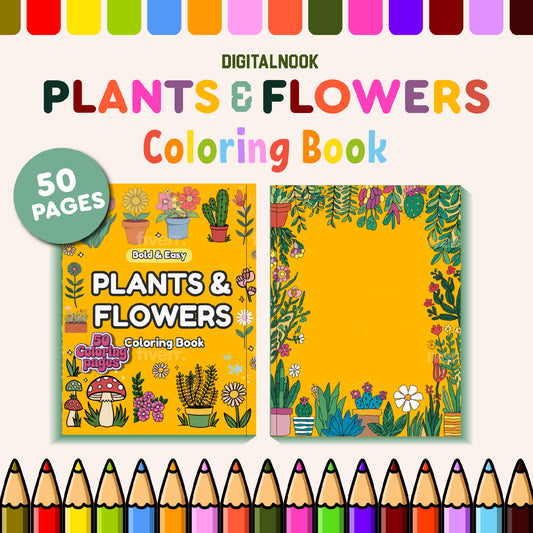 Plants & Flowers Coloring Book for Adults & Kids - Relaxing Floral Designs