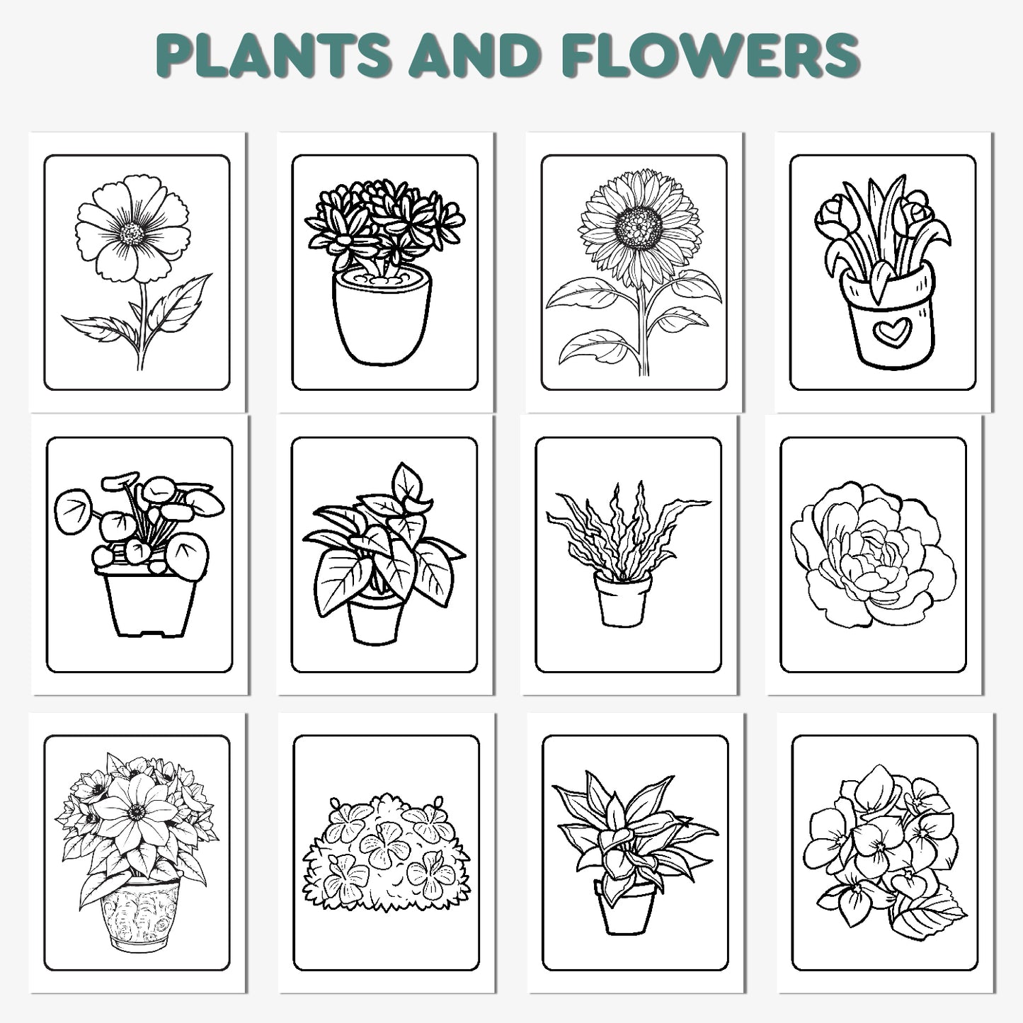 Plants & Flowers Coloring Book for Adults & Kids - Relaxing Floral Designs