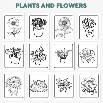 Plants & Flowers Coloring Book for Adults & Kids - Relaxing Floral Designs