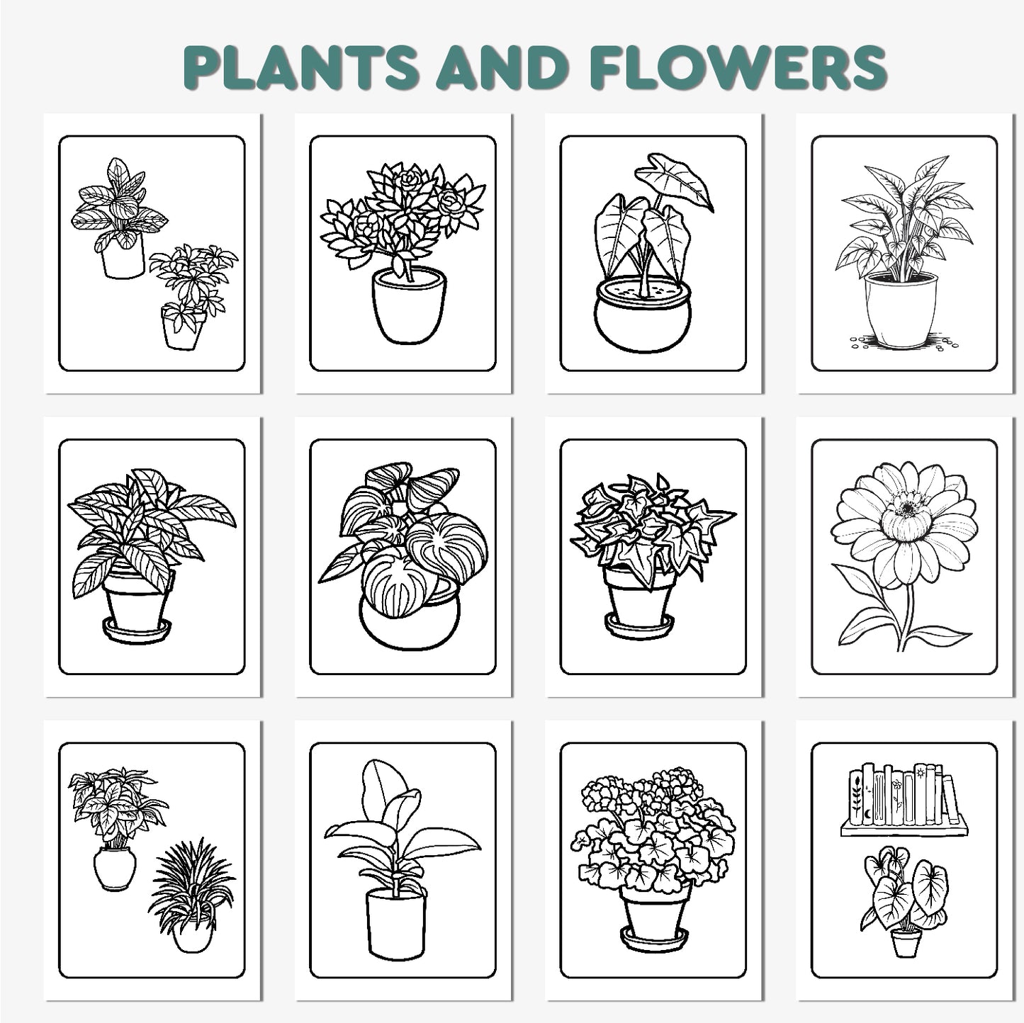 Plants & Flowers Coloring Book for Adults & Kids - Relaxing Floral Designs