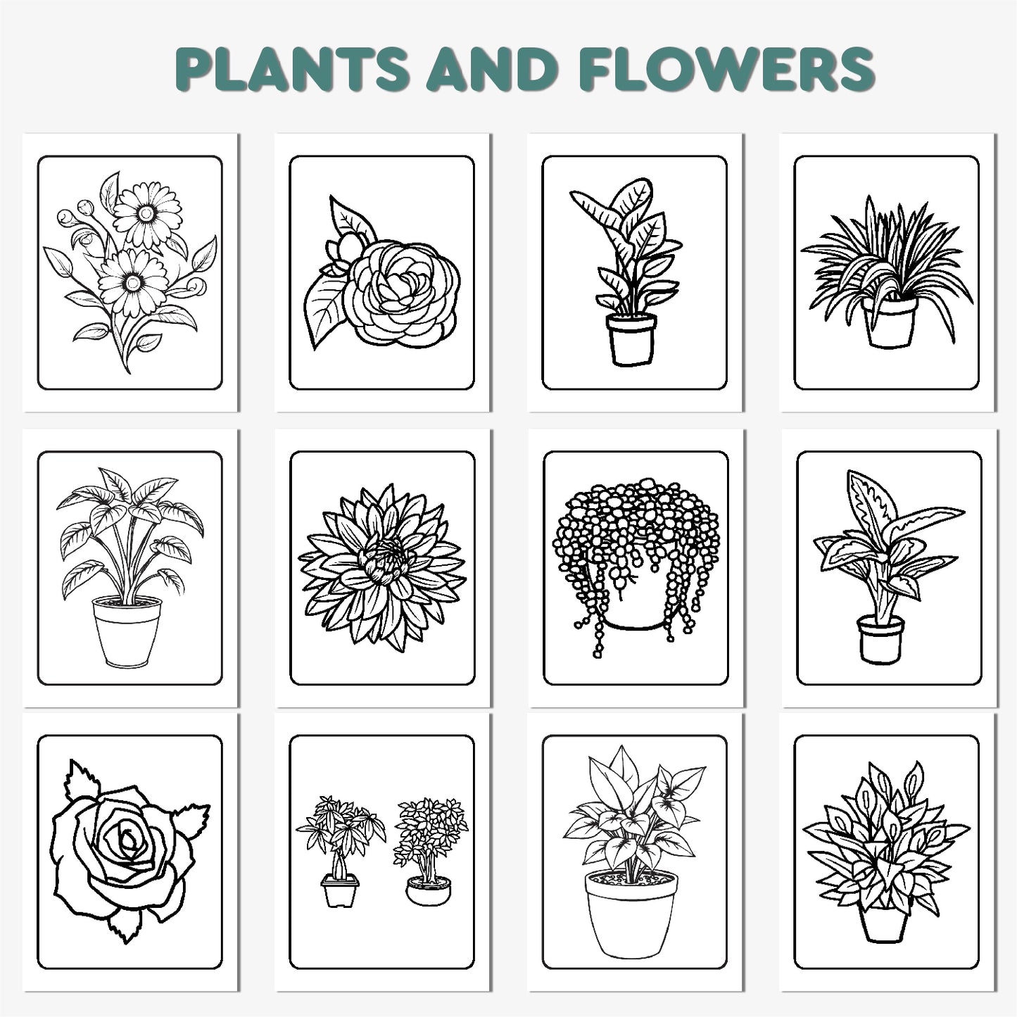 Plants & Flowers Coloring Book for Adults & Kids - Relaxing Floral Designs