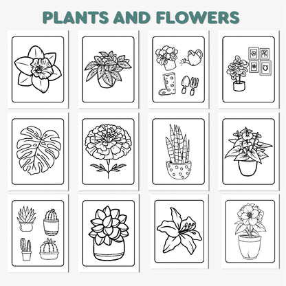 Plants & Flowers Coloring Book for Adults & Kids - Relaxing Floral Designs