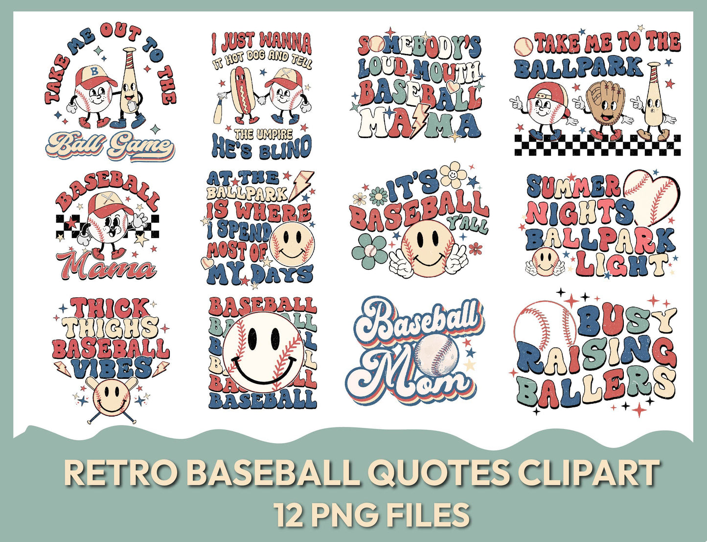 12 Retro Baseball PNG Bundle, Baseball Clipart, Baseball Mom Sublimation, Softball PNG, Sports Day, Baseball Quote Png, Baseball Shirt Print