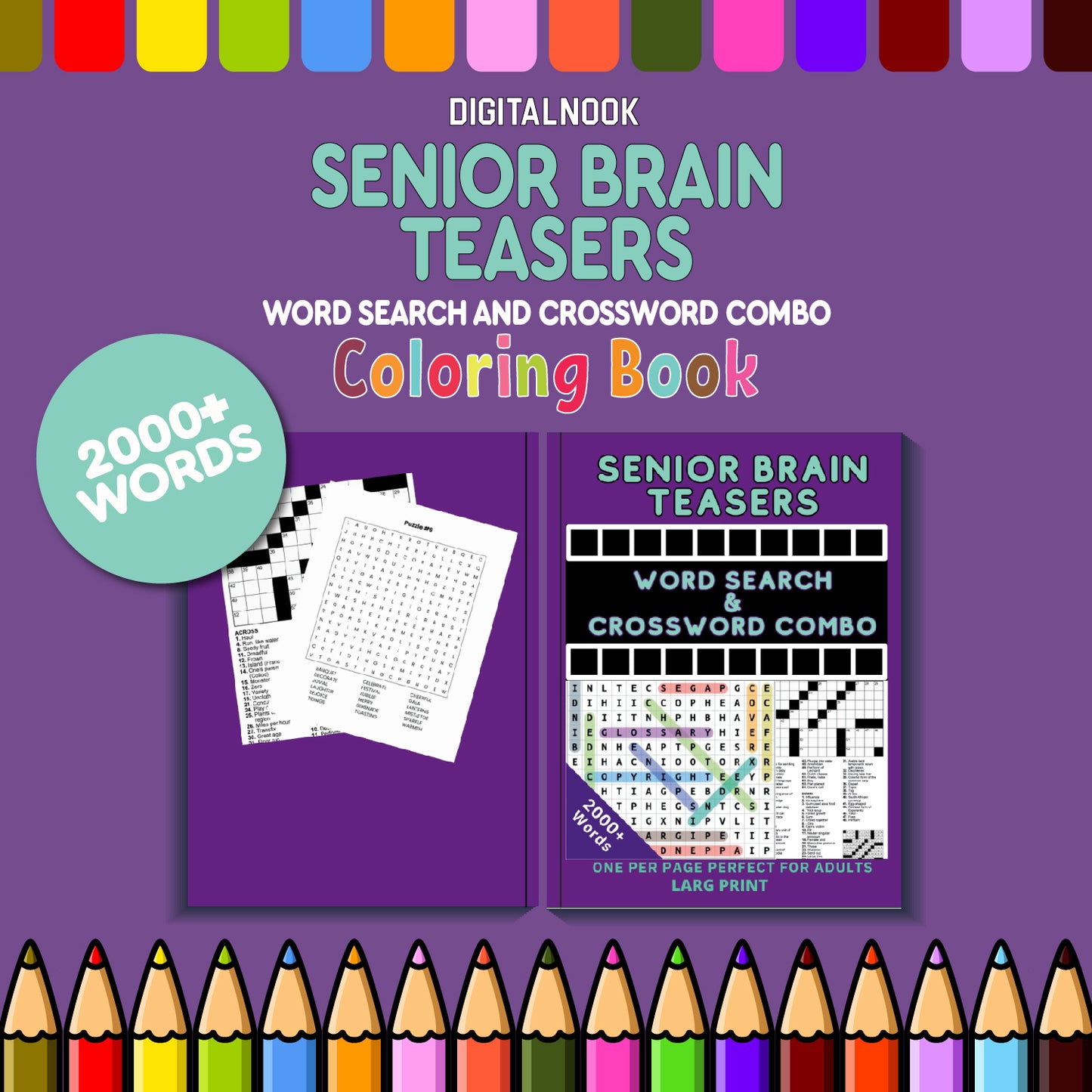 2000+ Senior Brain Teasers : Word Search & Crossword Puzzle Combo