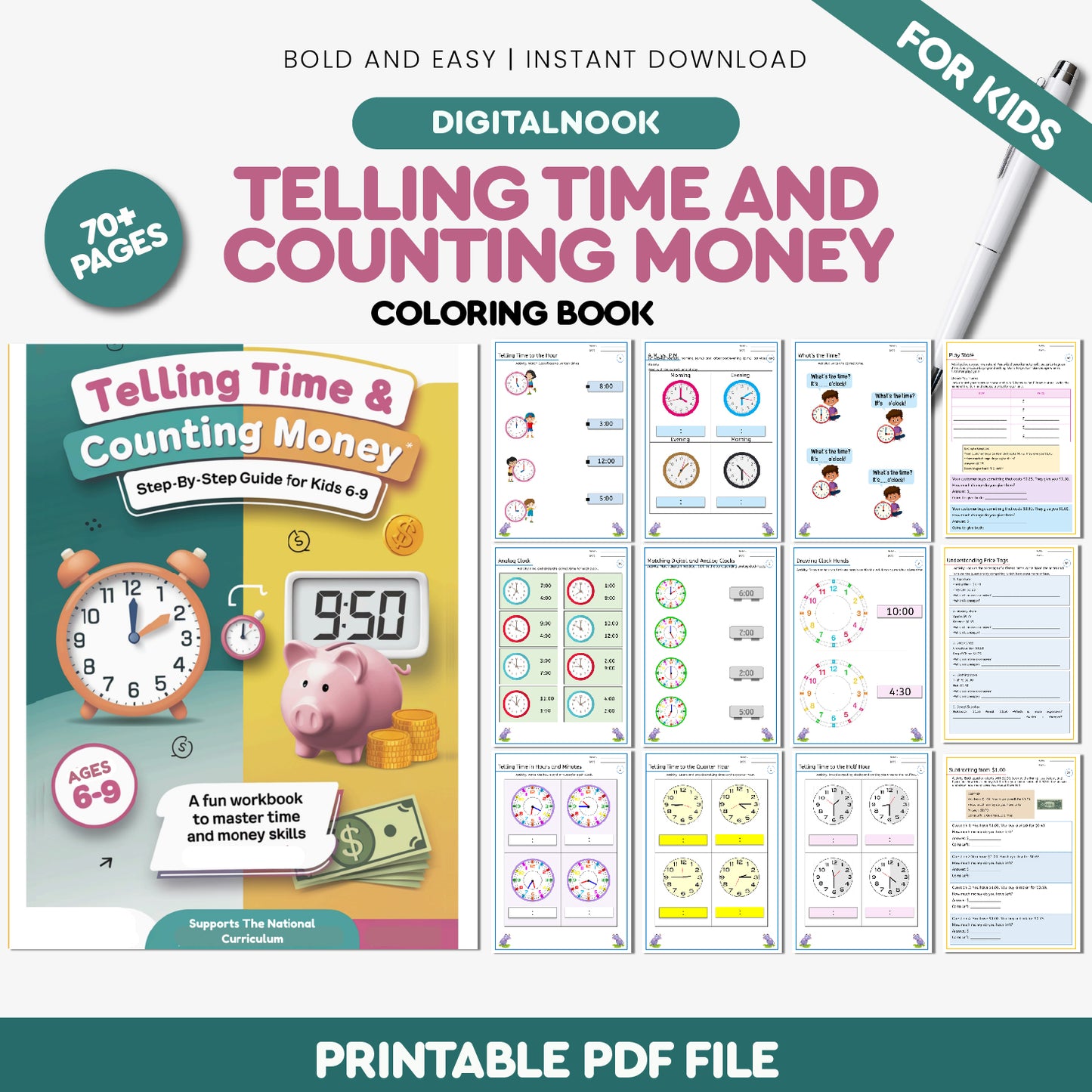 Telling Time & Counting Money: Step-by-Step Guide for kids 6-9: Money & Time practice workbook, time & money passages, time & money conversations, shopping problems etc